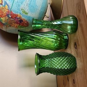 Vintage Hoosier Emerald green glass vases